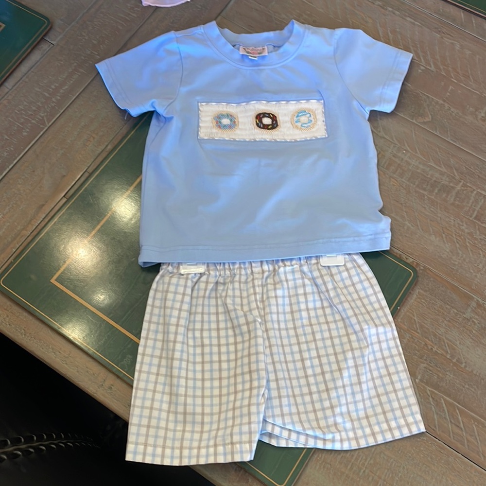 The Smocking Place Smocked Donut Shirt with shorts